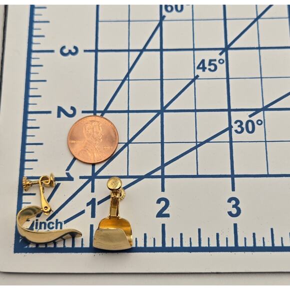 Vintage Napier Earrings Goldtone J Hoop Shiny Screwbacks Midcentury Modern 1" - Picture 8 of 12